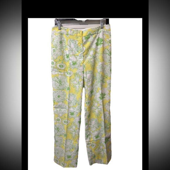 Vintage 1960s The Lilly Pulitzer Front Pocket Yellow Floral Pants Wht Label 14